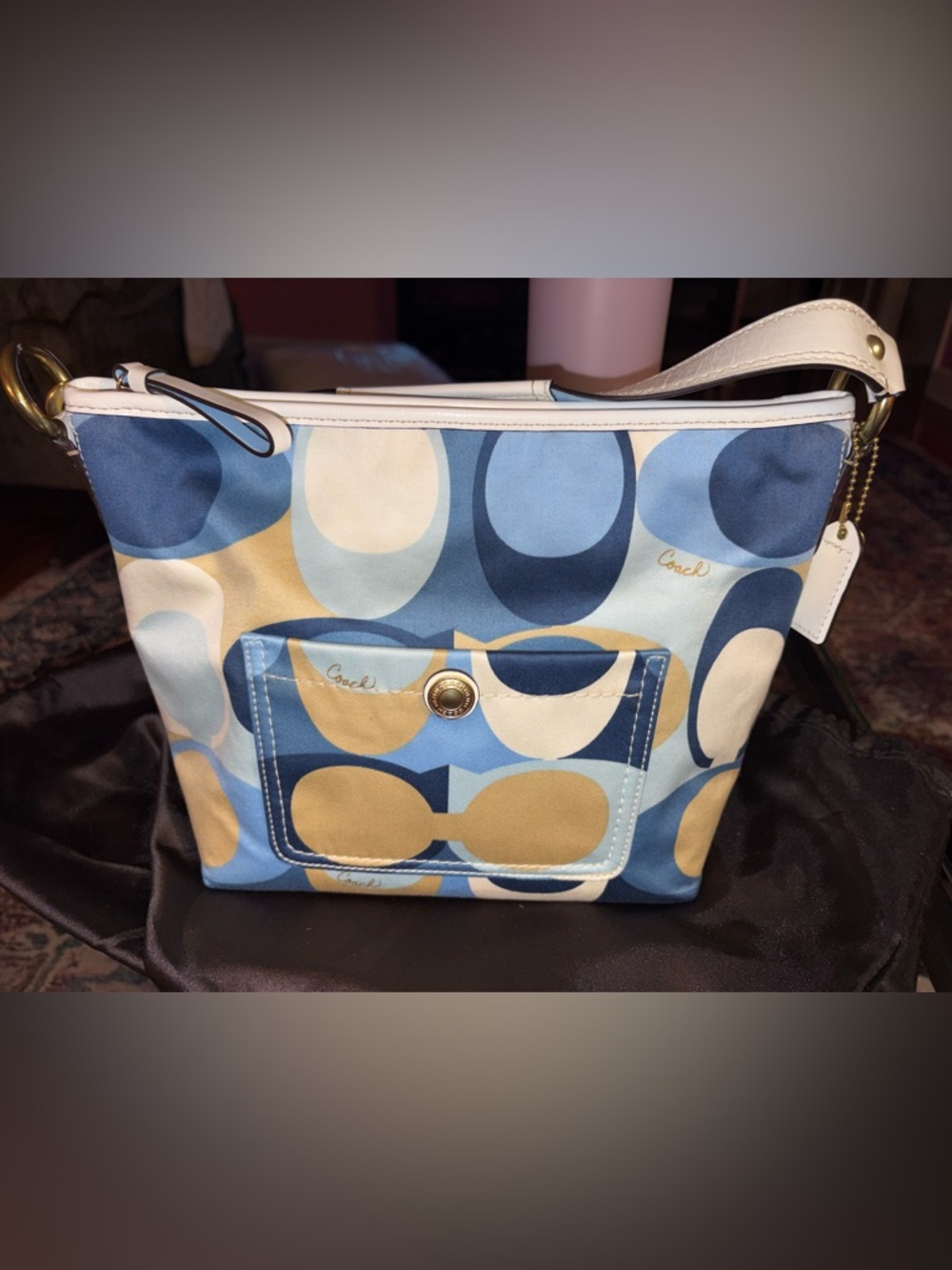 Coach Blue Multi Circle Print Pocket Tote